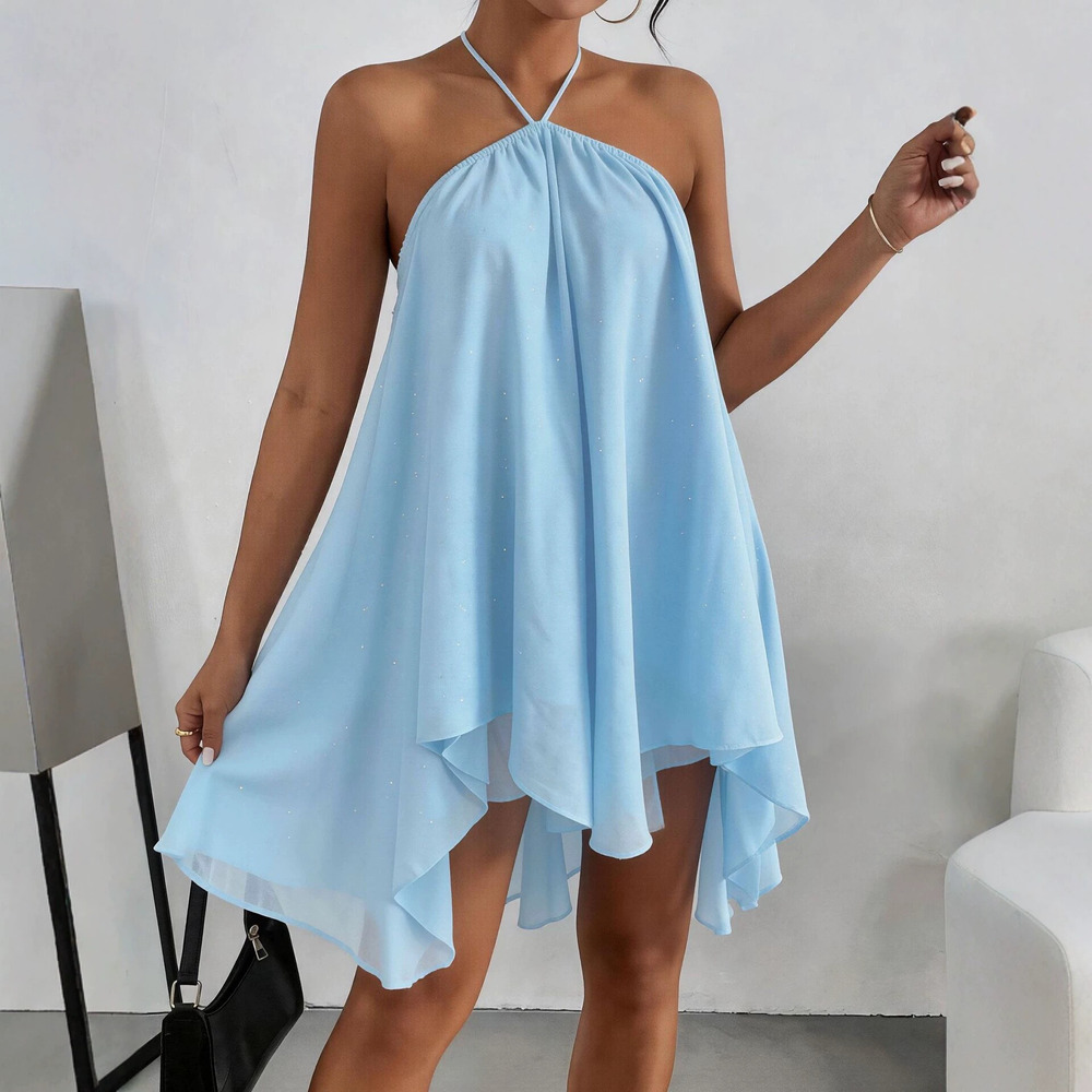 ZARA Elegant Sequined Strappy Backless Asymmetric Short Summer Party Dress - Picture 2 of 6